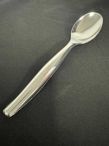 Plastic Serving Spoons ~ Reusable - Silver/Chrome - 10 (25cm) - Pack of 10