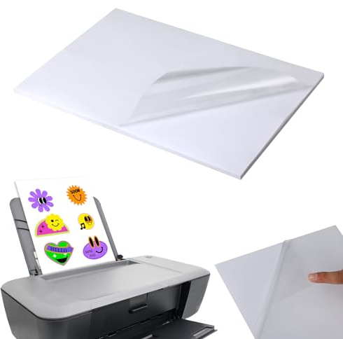 Set da 25 fogli A4 di carta adesiva trasparente stampabile, pellicola adesiva trasparente per stampanti laser e a getto d'inchiostro, ideale per stampare poster, foto e altro.