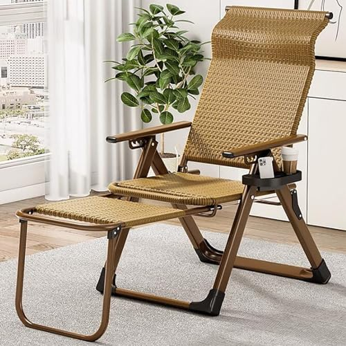 BEOTAY Liegestuhl Garten Mit Getränkehalter,Sonnenliege Klappbar,Einstellbar Kippliege,Ausziehbare Fußstützen,PE-Rattan Camping Liege,200 Kg/440 Pfund,Keine Installation Erforderlich