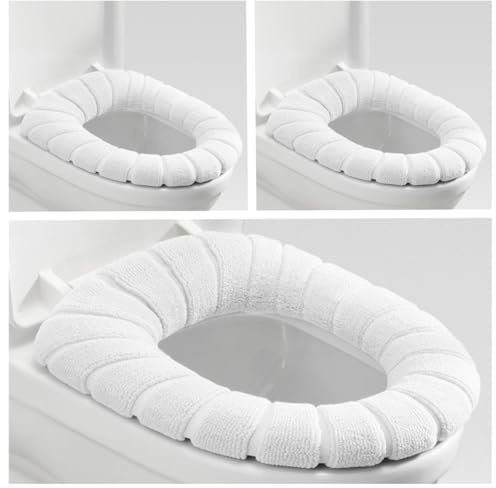 Mmnuagebleu Pack of 3 Toilet Seat Covers, Antibacterial, Warm and Soft, Washable, Stretch, Toilet Seat Cover, Toilet Seat Cushion (White)