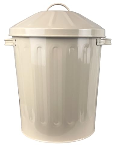 Easy Shopping Small 15 Litre 15L Round Shape Several Cream Metal Bin Recycle Rubbish Waste Dustbin Bin with Lid