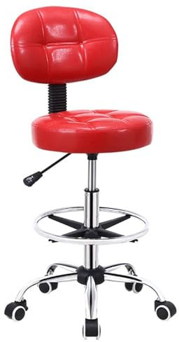 Friseurstuhl aus PU-Leder mit Rückenlehne, 360° drehbar, höhenverstellbarer Hocker 58–70 cm, Salonstuhl für Kneipen, Friseursalons, Barhocker auf Rädern