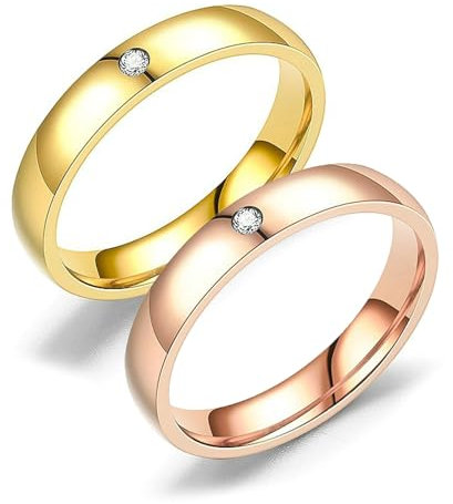 Beydodo Freundschaftsringe Paar Edelstahl, Ringe Damen Herren 4MM mit Zirkonia Eheringe Partnerringe Personalisiert Rosegold Gr.72 (22.9) + Gold Gr.63 (20.1)