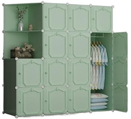 MEIZHITU Wardrobe Closet Schrank Kombination Kleiderschrank Spind Hängender Organizer Lagerung Kunststoff Regale Kleidung Schlafzimmer Zuhause Closet Aufbewahrungsschrank(Grün,147 * 47 * 147cm)