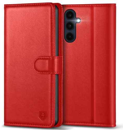 Kuafcase for Samsung A16 Case with 4 Card Slots Magnetic Closure Kickstand Shockproof Protective Phone Case for Samsung A16 - Red