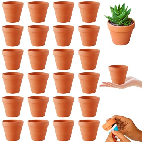 HIULLEN Lot de 24 petits pots de fleurs en terre cuite - 4,8 cm - Mini pots de fleurs en terre cuite multi-usages pour plantes, fleurs, fabrication de bougies et art peint