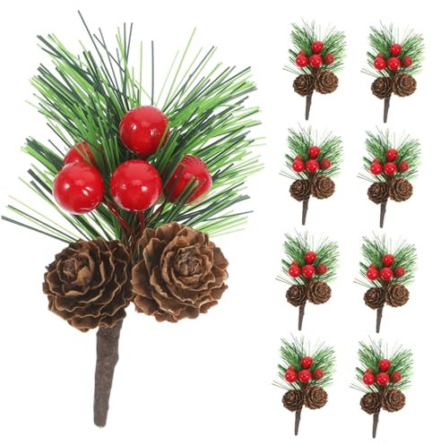 PRETYZOOM 10 Stück Kleiner Kiefernpicks Aus Kunststoff Mit Beeren Und Tannenzapfen Künstliche Weihnachtsdekoration Für Tischkranz Und Wohnraumdekoration