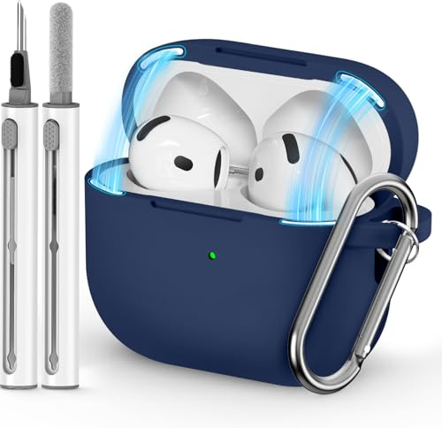 Inesore Compatible with AirPods 4 Case - Magnetic Navy Blue | Silicone Protective Case Cover for Apple Air Pod 4 (2024/ANC), Magnetic Lid Lock Design, with Cleaning Kit