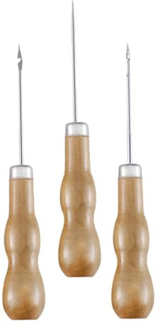 DIYEAH 3stücke Leder-kratzahle Nähahle Diy-nähahle Leder-nähwerkzeuge Holzgriff Prickers Schuhreparaturwerkzeug Für Locher