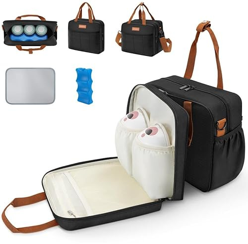 HavenMinds Detachable Breast Milk Cooler Travel Bag with Ice Pack, Double Layer Breast Pump Bag Compatible for Wearable Breast Pump, Portable Breastmilk Cooler Bag & Carrying Case with Waterproof Mat