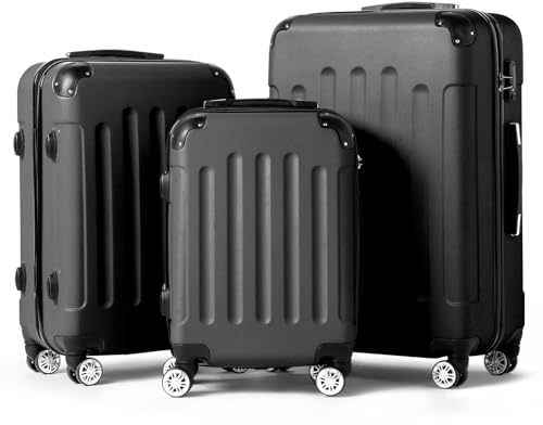 Karl home Suitcase Set of 3, ABS Hard Shell Cabin Luggage with Lock & 4 Wheels, Lightweight Durable Carry on Hand Suitcase - 20/24/28, Black