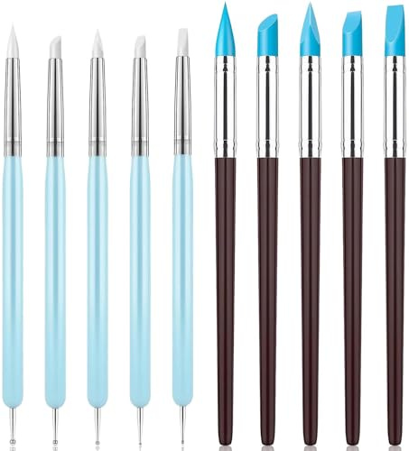 10 Stück Silikon Fondant Modellierwerkzeug, Silikonpinsel Dotting Tool | Clay Sculpting Tools Ton Werkzeug Gummi Pinsel für DIY Handwerk Keramik Skulptur Malerei Nail Art