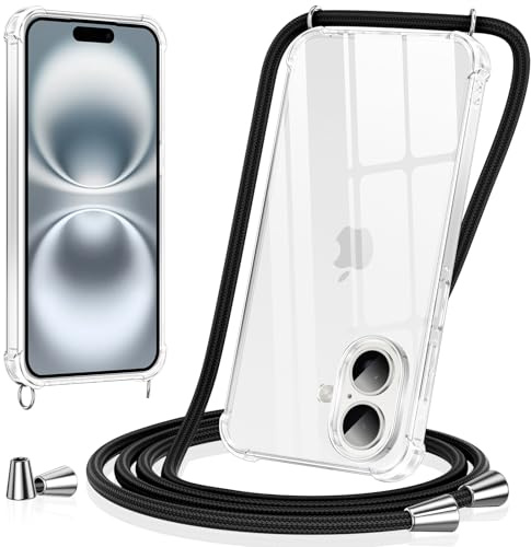 Vauki Handyband für iPhone 17 Hülle mit Band Handyhülle Silikon Transparent zum Umhängen Stoßfest mit Kordel Necklace Schnur TPU Bumper Case für iPhone 17, Schwarz
