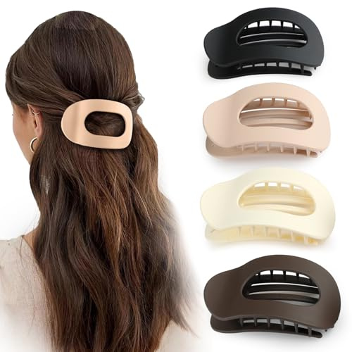 Arvoni Pinces à Cheveux Plates pour Femme 4 Pièces, Pince Cheveux Femme Type Fixe Stable, Antidérapant Avec Dents, Différentes Couleurs Grand, Pince Cheveux Plate Convient aux Cheveux Epais et Fins