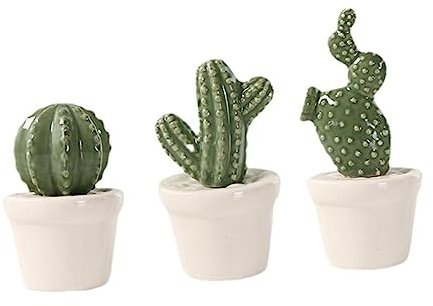 BESTYASH Piante Grasse Finte Grandi Cactus in Ceramica 3 Pezzi, Verdi | Stile Assortito, Effetto Realistico Duraturo, Sicure per Persone e Animali Domestici, Facili da Trasportare Stile Casuale