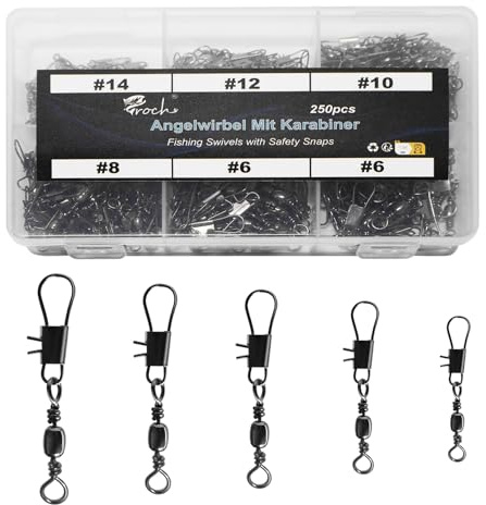 Croch Fishing Swivel Snaps Terminal Tackle 250pcs - High-Strength Rolling Swivels Clips Quick Change Connector for Bass Lures, Crankbaits, and Line Connectors (A: Swivels with Interlock Snaps)
