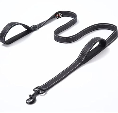 Lalazoo RICO Hundeleine Double Handle 180 cm – Trainingsleine mit 2 Griffen & Kurzführer Reflektierend Gepolstert Robust & Wasserdicht – Für Kleine Mittlere und Große Hunde – Schwarz, M