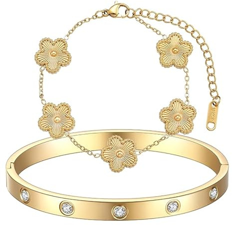 LIUYIDM Plaqué 18K Bracelet Femme Bijoux Trèfle Porte-Bonheur Cadeau Femme Bracelets Empilables pour Les Mariages Anniversaires Saint-Valentin et Nouvel An