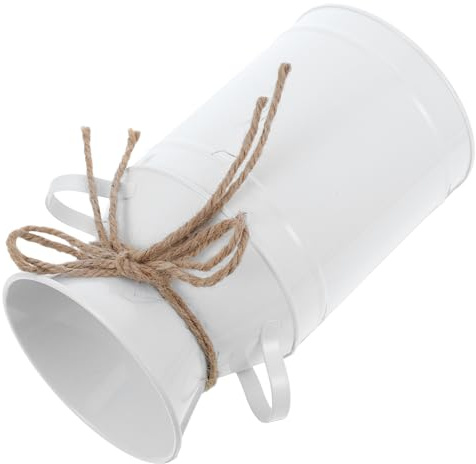 Gatuida Vase à Fleurs Rustique en Métal Blanc Corde en Jute pour Décoration Intérieure Pot de Fleurs Vintage Style Nordique Séchées et Compositions Pot de Lait Décoratif pour Maison