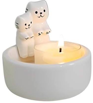 ZORVYN Adorable Photophore Chat en Céramique Porte-Bougie Chat Support de Bougie Figurines de Chat Mignon Cadeau pour Amoureux des Chats