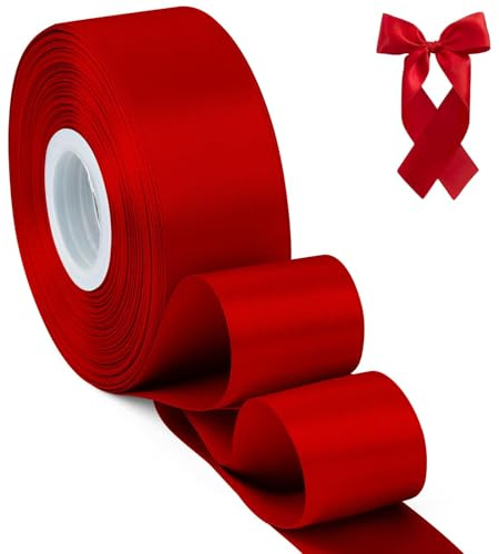 Sfoni Geschenkband 46m Satinband 38mm Breit Geschenkband Rot Schleifenband für Hochzeit Dekoration Geschenkverpackung Geburtstagsparty DIY Weinachtsdeko