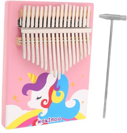 HAMPPLIES Kalimba Daumenklavier Tasten Holz Fingerinstrument für Anfänger Musikförderung Cartoon Design Robustes Klangholz Spielerisch Musikalische Früherziehung