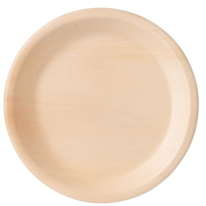 Biovely - [21 cm - 50 pezzi] Piatti TONDI LEGNO biodegradabili compostabili ecologici - usa e getta, resistenti e riciclabili, ideali per feste, catering, eventi