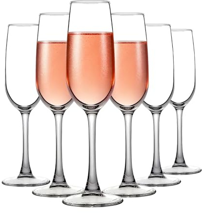 TOLASTO Kristall-Champagnergläser, 200 ml, 6 Stück, Geschenk für Geburtstag, Hochzeit, Weihnachten, klare funkelnde Champagnergläser für Frauen, Männer, spülmaschinenfest