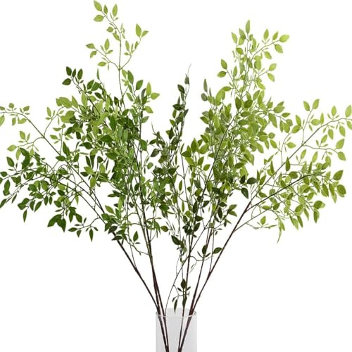 HANDIC Artificial Plants Stems 2pcs Branches for Vase Faux Greenery Stems Plant for Shop Garden Office Home Décor (45/Each Branch) (2, Green)