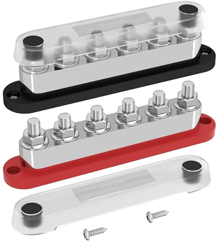Joinfworld 600A Bus Bar 6 x 3/8 (M10) Studs with Cover-Positive & Negative