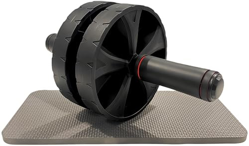 Campteck U7338 Ab Roller Exercise Wheel for Core Strength - Stable, Twin-Wheel Design - Includes Grey Knee Pad - Black