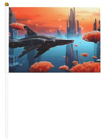 Bandiere ambientali mini Aurora su bastone – 14 x 20,8 cm piccole bandiere USA per esterni, decorazioni 4 luglio, decorazione patriottica, asta per bandiera portatile, bandiere palmari, sei pezzi