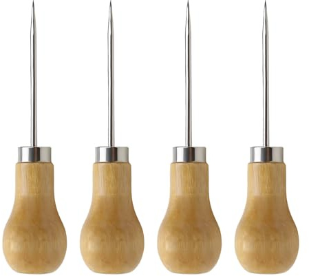 JOVIA 4PCS Bradawl Awl Tool Set, 100mm Versatilel Bradawl with Wooden Handle, Bradawl Tool for Wood Perforating Leather Crafts Sewing Fabrics DIY Handicrafts for Shoe Carpet Repair