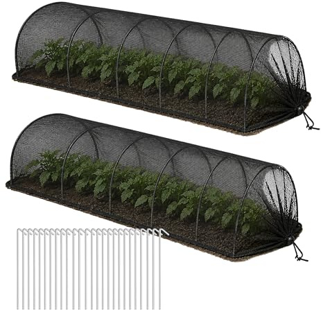 Garden Mile 2pc Grow Tunnel 3m with 20 Pegs – Steel Frame Garden Netting Tunnel 45cm Height, Polyester Mesh Plant Netting for Vegetables, Crops & Outdoor Plant Protection