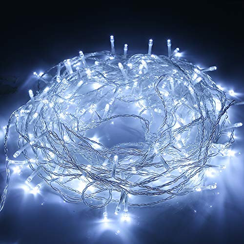 SYCEES Catena Luci LED 23M 200LED Luci Natalizie Bianco Freddo Stringa Luci 8 Modalità IP44,Catena Lumonosa Decorazione Albero Natale Matrimonio Giardino Patio Mostra Feste