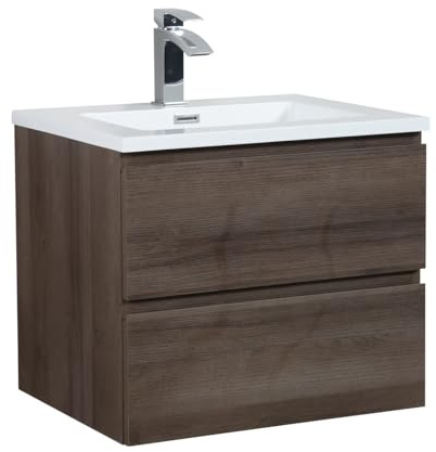 Badezimmer Badmöbel Set Angela 60cm - Braun Eiche - Unterschrank Schrank Waschbecken Waschtisch