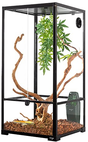WACOOL 50 Gallon Reptile Tank, Front Opening Chameleon Cage 18 x 18x 36, 3-in-1 Side Design (Glass or Mesh+Glass), Bio Deep Base 10 Vertical Reptile Cage for Frog Iguana