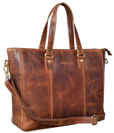 STILORD Damen-Shopper aus Leder braun - Vintage Handtasche für Damen - Frauen-Schultertasche - 13,3 Zoll, perfekt für Laptop Emmeline