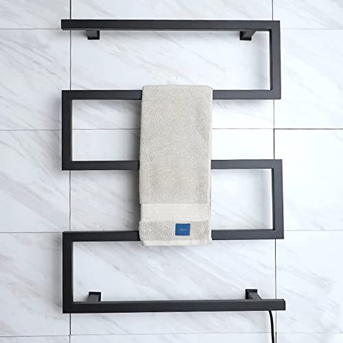 EEUK Scaldasalviette termoarredo Nero, termoarredo Elettrico da Parete con Interruttore a LED Risparmio Energetico 89W Termoarredo da Bagno, 800x600mm, Nero, Hardwired(Size:220V)