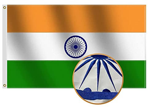 Drapeau de l'Inde robuste de 0.9x1.5 m en nylon Oxford 210D,brodé Ashoka Chakra,quatre rangées de coutures d'extrémités,Orange Blanc Vert Drapeaux indiens Décoration Cadeau Maison Maison Bannière