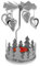 Bougeoir rotatif pour bougie chauffe-plat - Carrousel de Noël - En métal - Mini pyramide - 13,5 cm - Argent - Couronne de sapin et cœur