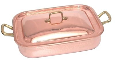 CREARTISTIC Teglia forno in Rame Stagnato con coperchio - 32 x 25 cm Lasagnera Rettangolare Professionale, con 2 maniglie di 4 cm, Rostiera - Made in Italy