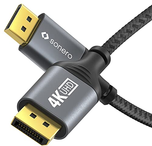 Cavo Sonero® 4K DisplayPort 1.2, da DisplayPort maschio a DisplayPort maschio, 4K 60Hz, 2K 144Hz, rivestimento in cotone, grigio/nero, 2,00 metri