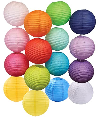 16 Pezzi Lanterna Rotonda Colorata, Lanterna Carta Decorazione, Pieghevole Lanterne, Paralume Fatto di Carta Dipinta a Mano, Usato per la Pittura e La Decorazione (16 Colori)