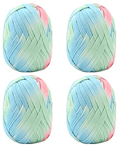4Pack 100g Grobes Baumwolle Garn zum Stricken und Häkeln T-Shirt Band Strickgarn Baumwolle Überwurfgarn Weiches Großes Garn Häkelgarn Set für Korb Taschen Decken Hüte Spielzeug Schals Gradient H