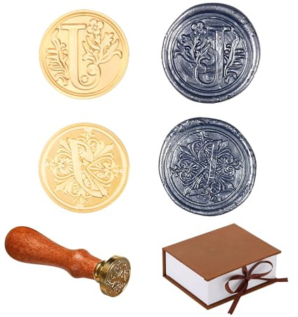 Comealltime 2 Stück Retro Alphabet Siegelwachs Stempel, A~Z Initialen Wachs Stempel mit Holzgriff, Vintage 26 Buchstabe 25mm Abnehmbarer Messingkopf Für Invitations Cards Gift Wrapping Decor(Letter J)