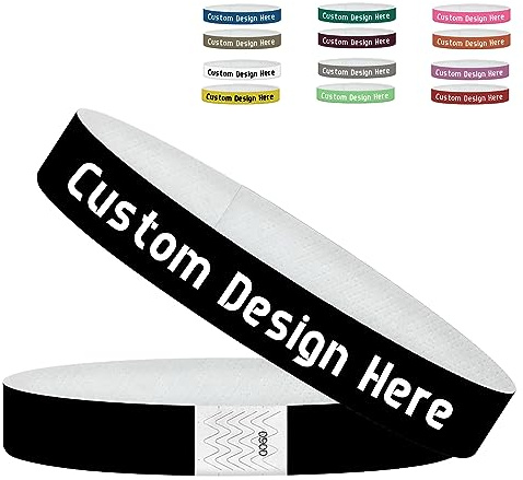 100 Stück Individuelle Farbige Tyvek-Armbänder für Veranstaltungen, Maßgeschneiderte Wasserfeste Papierarmbänder, mit Ihrem Text Bedruckte Armbänder für Clubkonzerte, Partys, Festivals