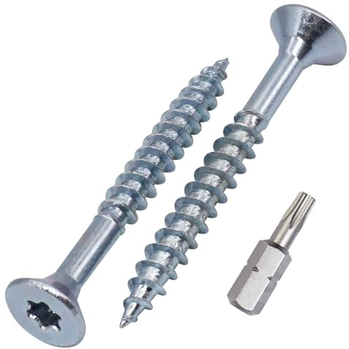 SKIR'CO (200 Stück) Holzschrauben aus verzinktem Stahl 5,0 x 50 mm, Torx Senkkopfschrauben, Spanplattenschrauben, Teilgewinde