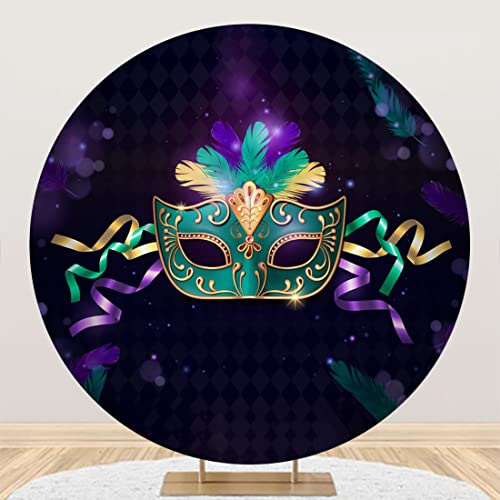 Renaiss 7x7ft Mardi Gras Round Backdrop Cover Carnival Masquerade Circle Photography Background Mystic Venetian Mask Dress-Up Prom Carnival Ball Rave Birthday Party Decors Arch Photo Booth Props