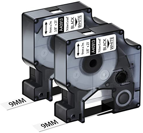 NineLeaf 2 Packung Ersatz für Dymo D1 40913 S0720680 A40913 9mm x 7m 0.35'' Bänder Schwarz auf Weiß Schriftband für LabelManager 160 210D 220P 120P 150 LabelPoint 100 150 200 250 Beschriftungsgerät